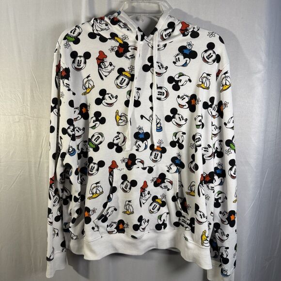 Disney Mickey Mouse Hoodie Sweatshirt Allover Character Print White Size 1X - Picture 1 of 9
